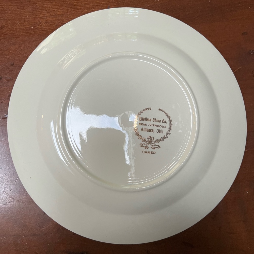 Lifetime China Co. 10” Teal Dinner Plate. “Cameo” Pattern. Gold Rimmed. - Picture 9 of 11
